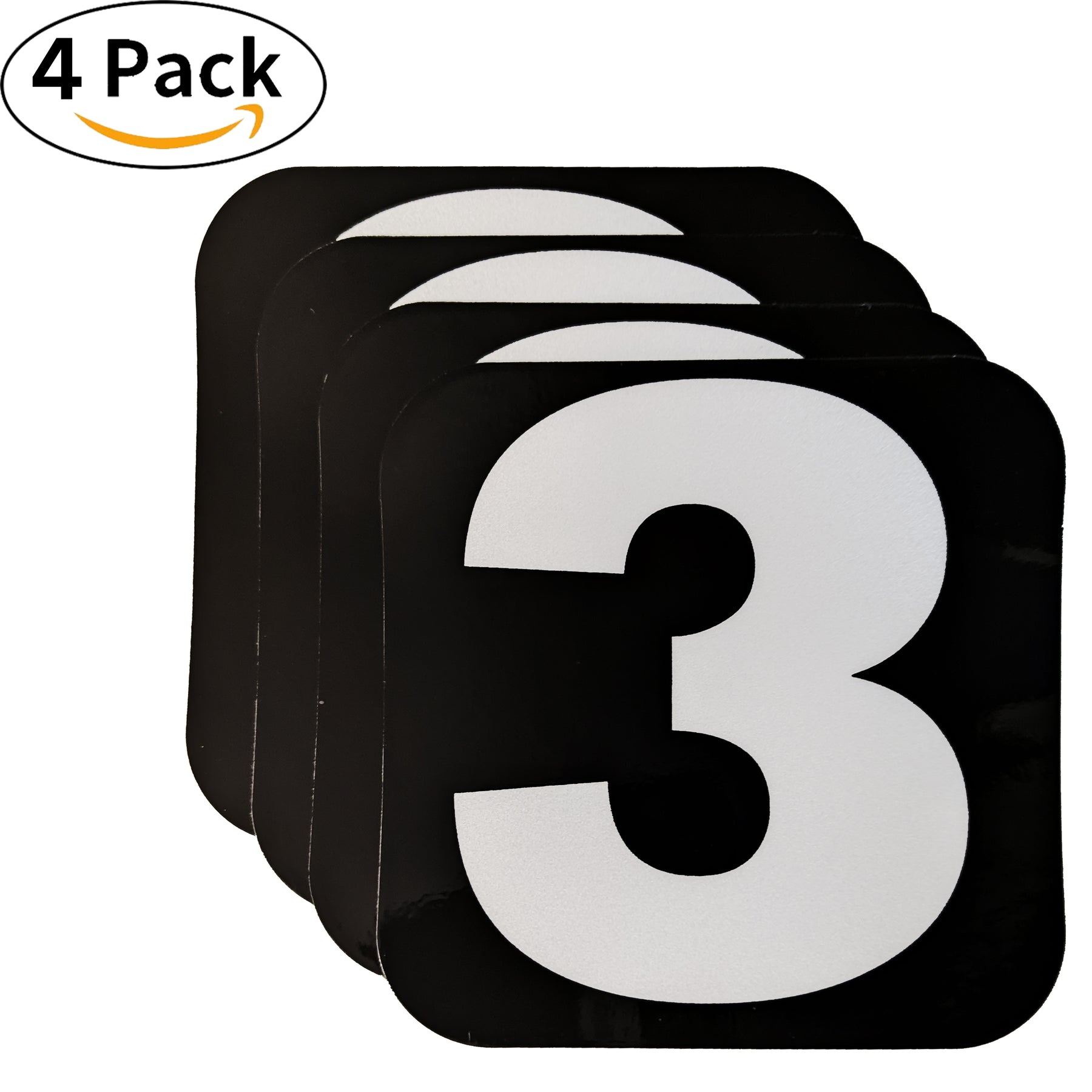 Spy Spot Set of 4 Numbered Stickers 0-9 Black Background White Font 3.5"x3.5"