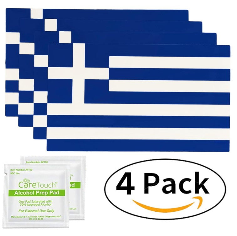 Spy Spot Flag of Greece Set of 4 Vinyl Sticker Decal 4" x 2.5"