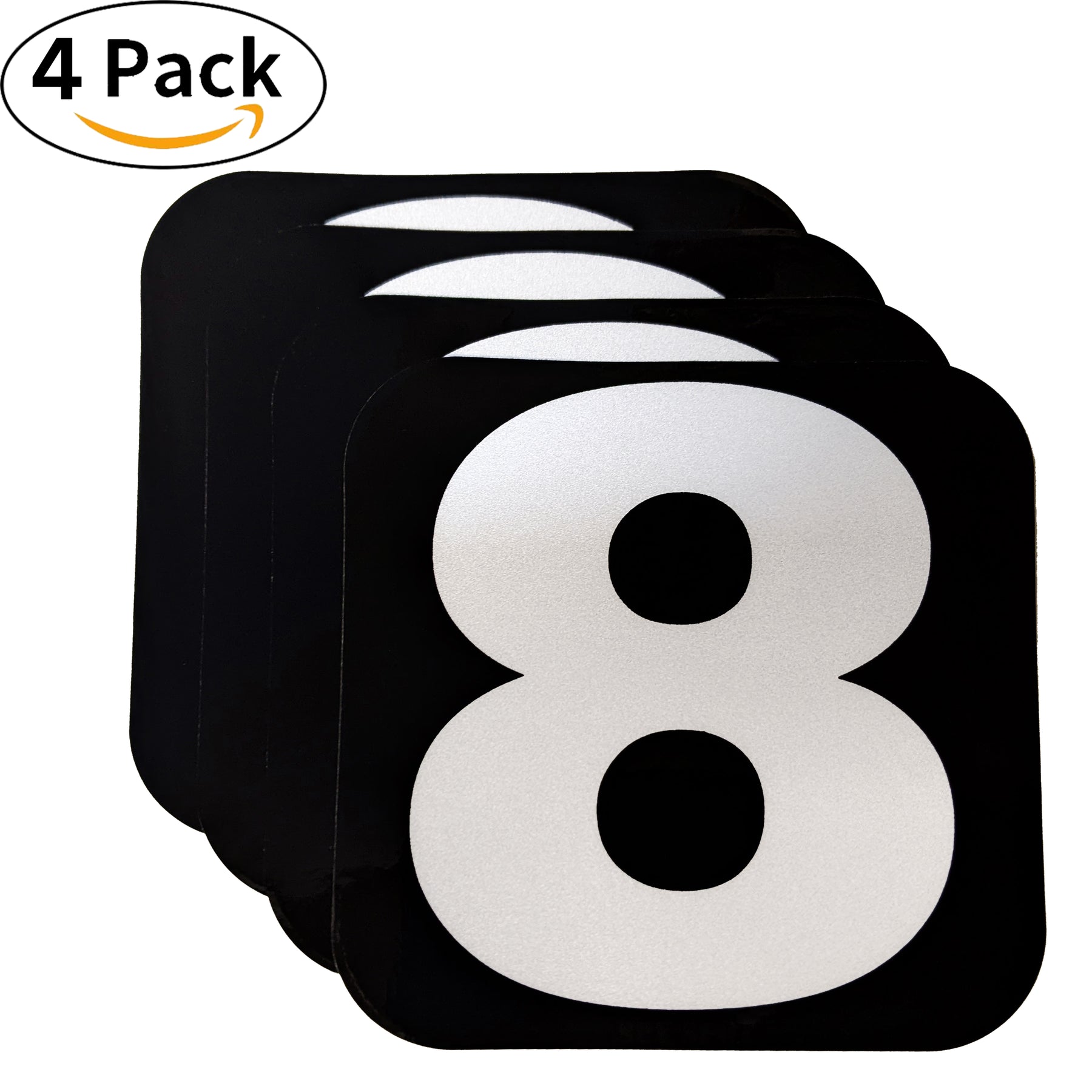 Spy Spot Set of 4 Numbered Stickers 0-9 Black Background White Font 3.5"x3.5"