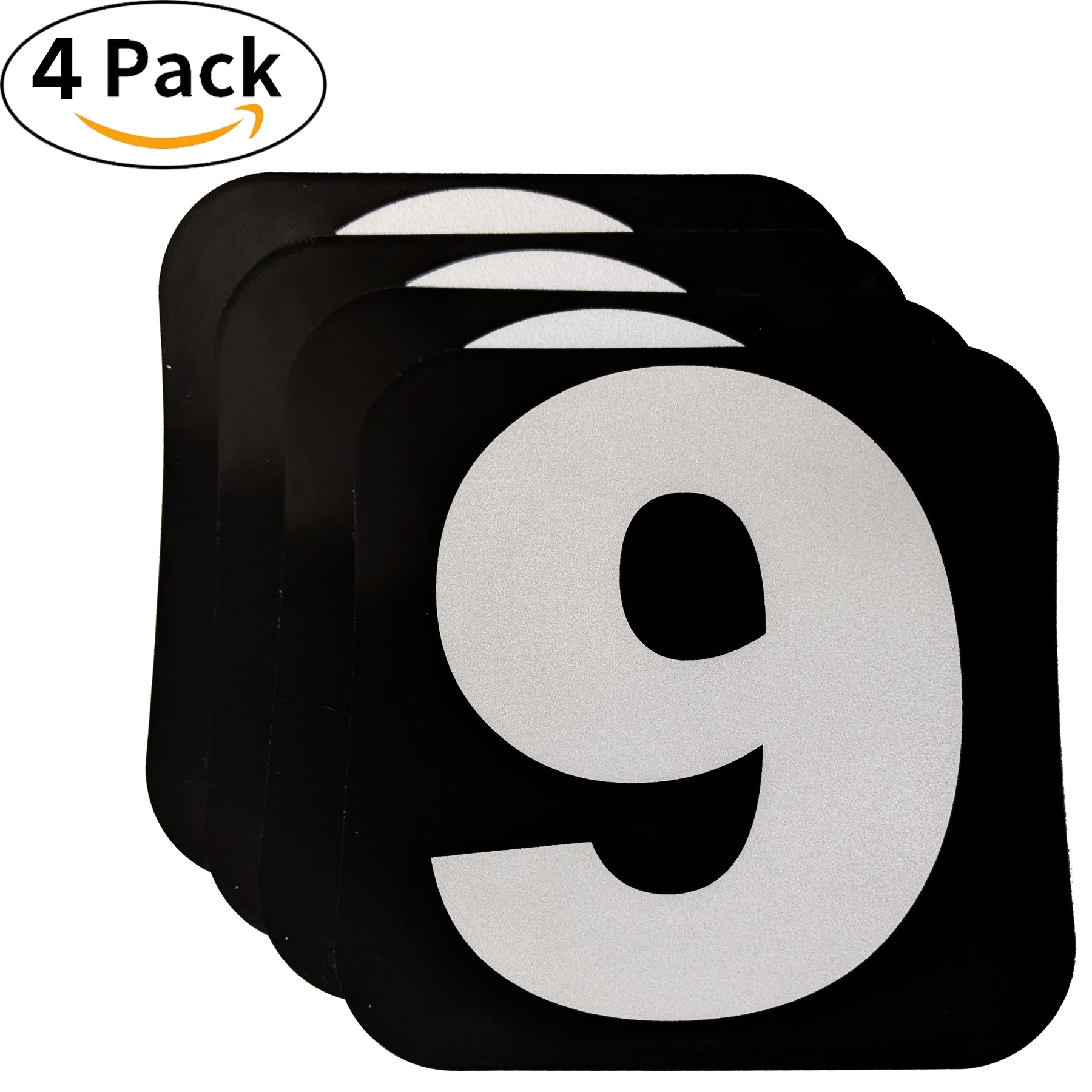Spy Spot Set of 4 Numbered Stickers 0-9 Black Background White Font 3.5"x3.5"