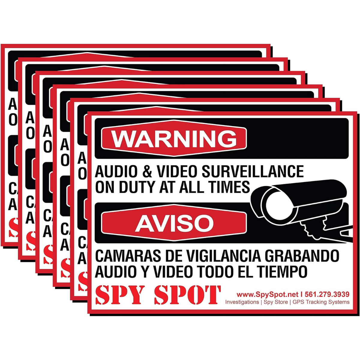CCTV Warning Stickers, 4" x 3" Weatherproof Vinyl, Pack of 6