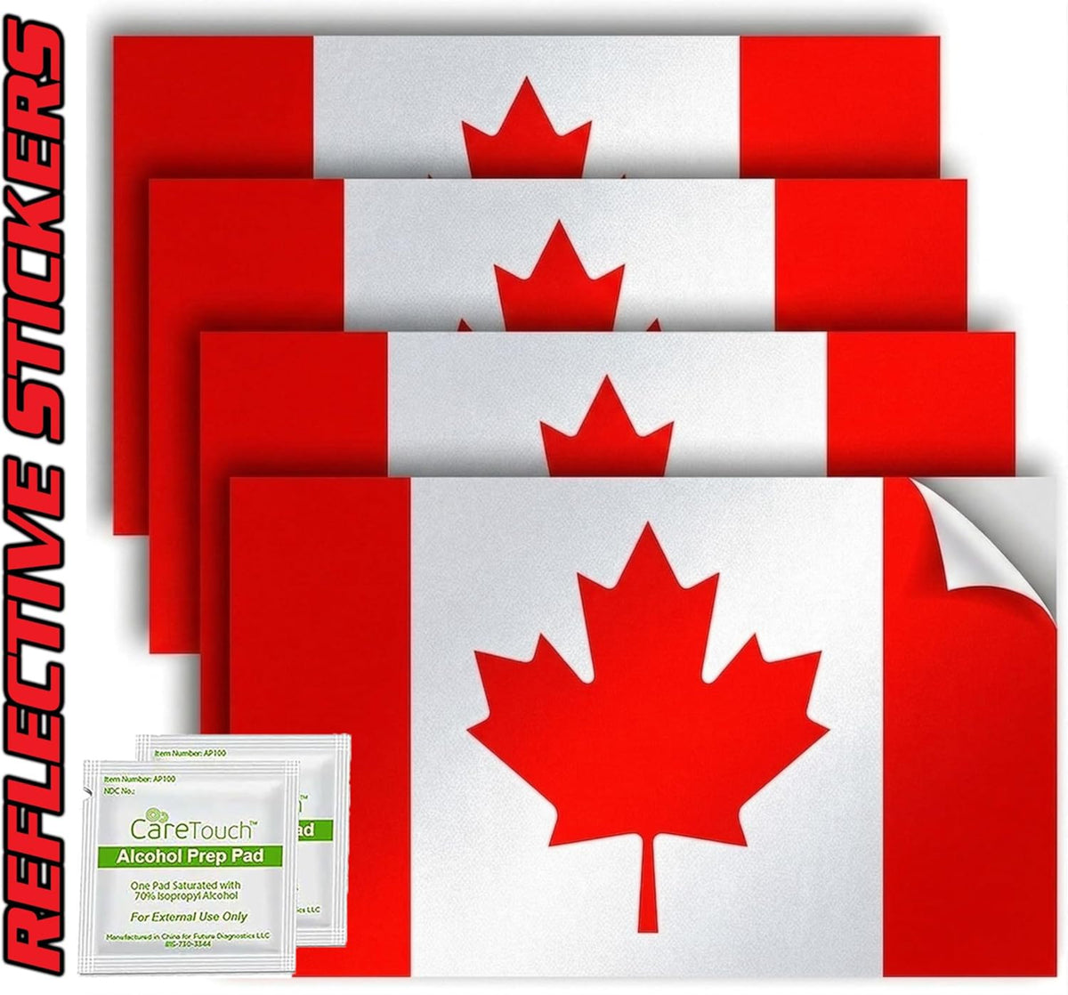 Canada Flag Stickers 4" x 2.5" Vinyl Decals, Pack of 4
