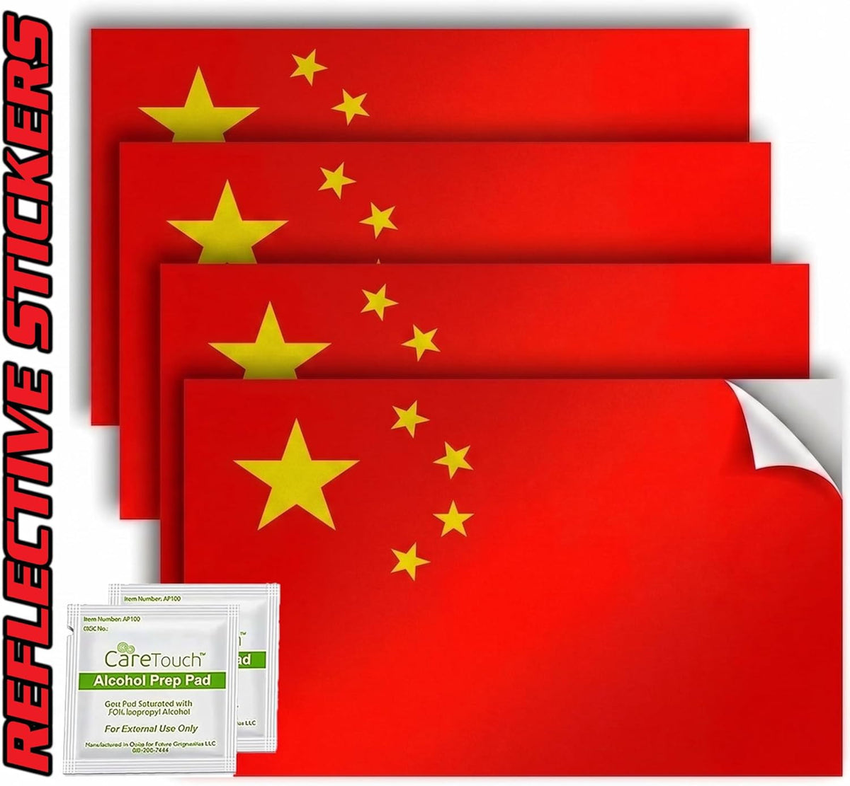 China Flag Stickers 4" x 2.5" Vinyl Decals, Pack of 4
