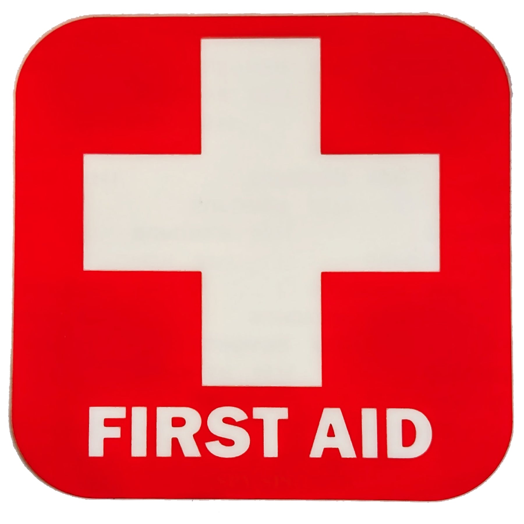 Red First Aid Sticker 4 Pack, 3.5 x 3.5 Self Adhesive First Aid Decal