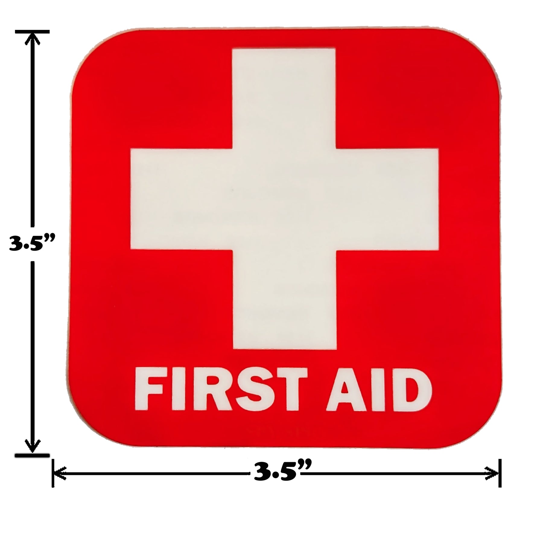 Red First Aid Sticker 4 Pack, 3.5 x 3.5 Self Adhesive First Aid Decal