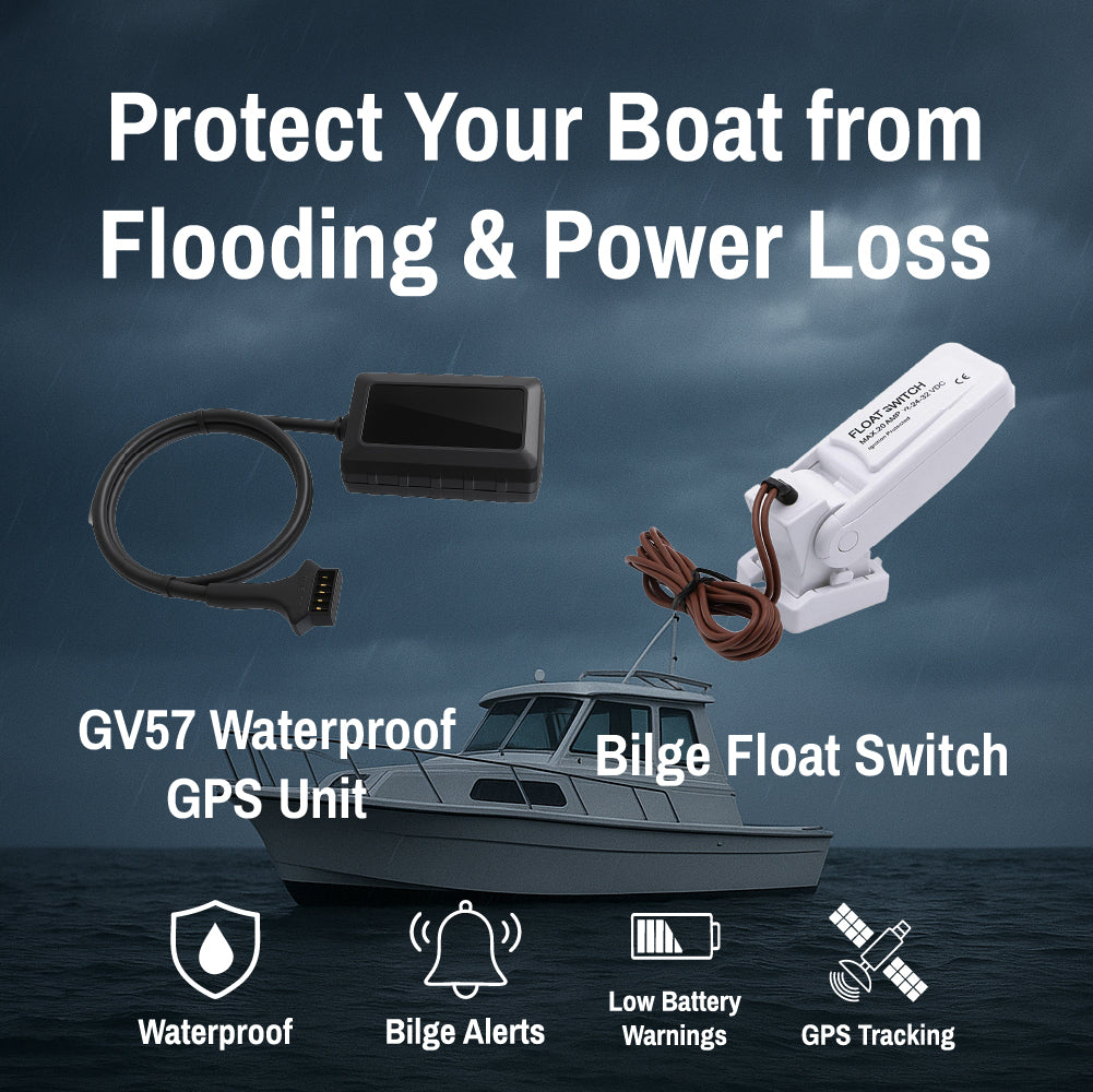 GV57 Waterproof GPS Tracker + Float Switch Bundle – Boat Bilge Alert System with Low Battery Warnings | Marine Flood Monitoring & Real-Time GPS Tracking