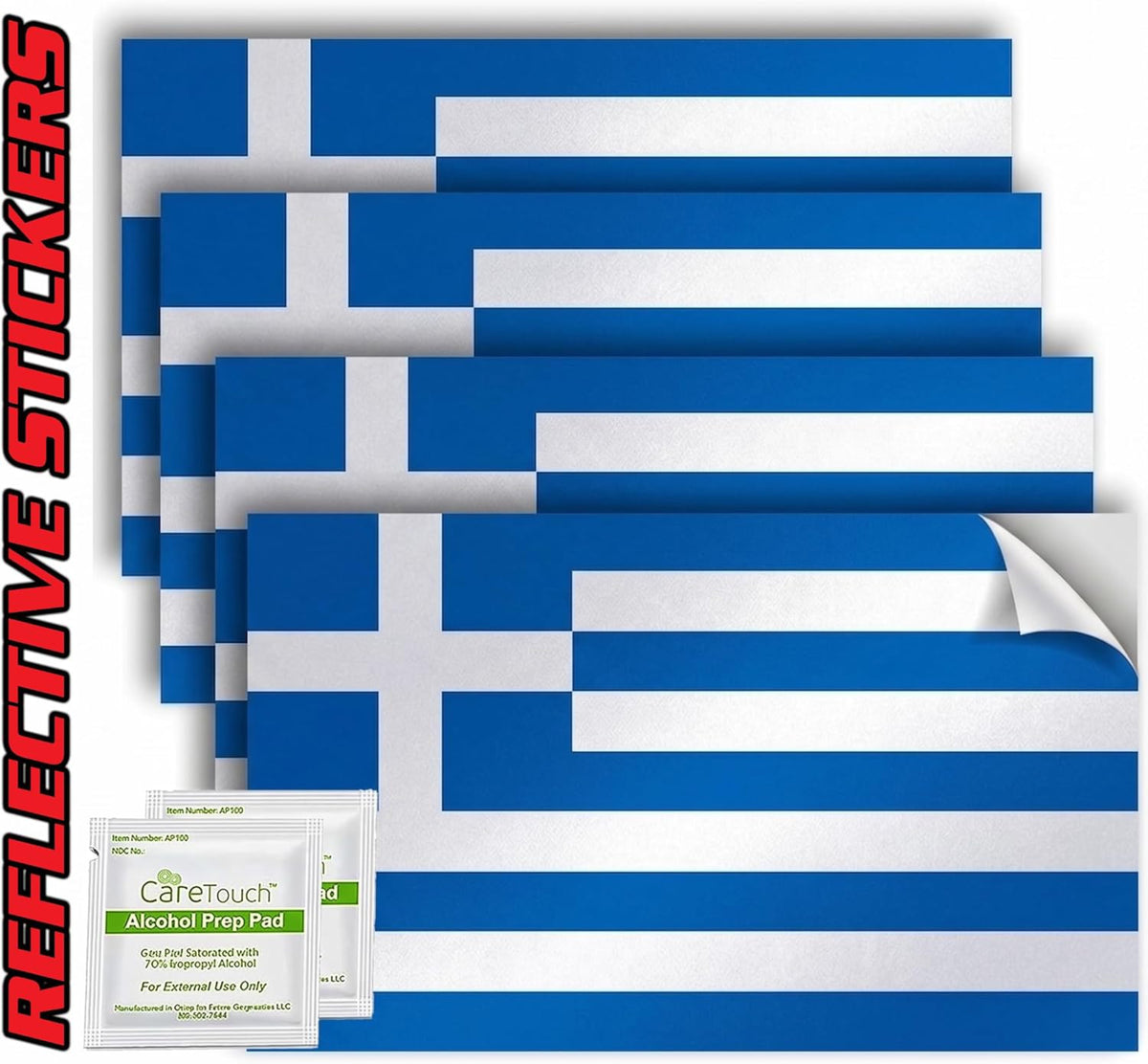 Greece Flag Stickers 4" x 2.5" Vinyl Decals, Pack of 4