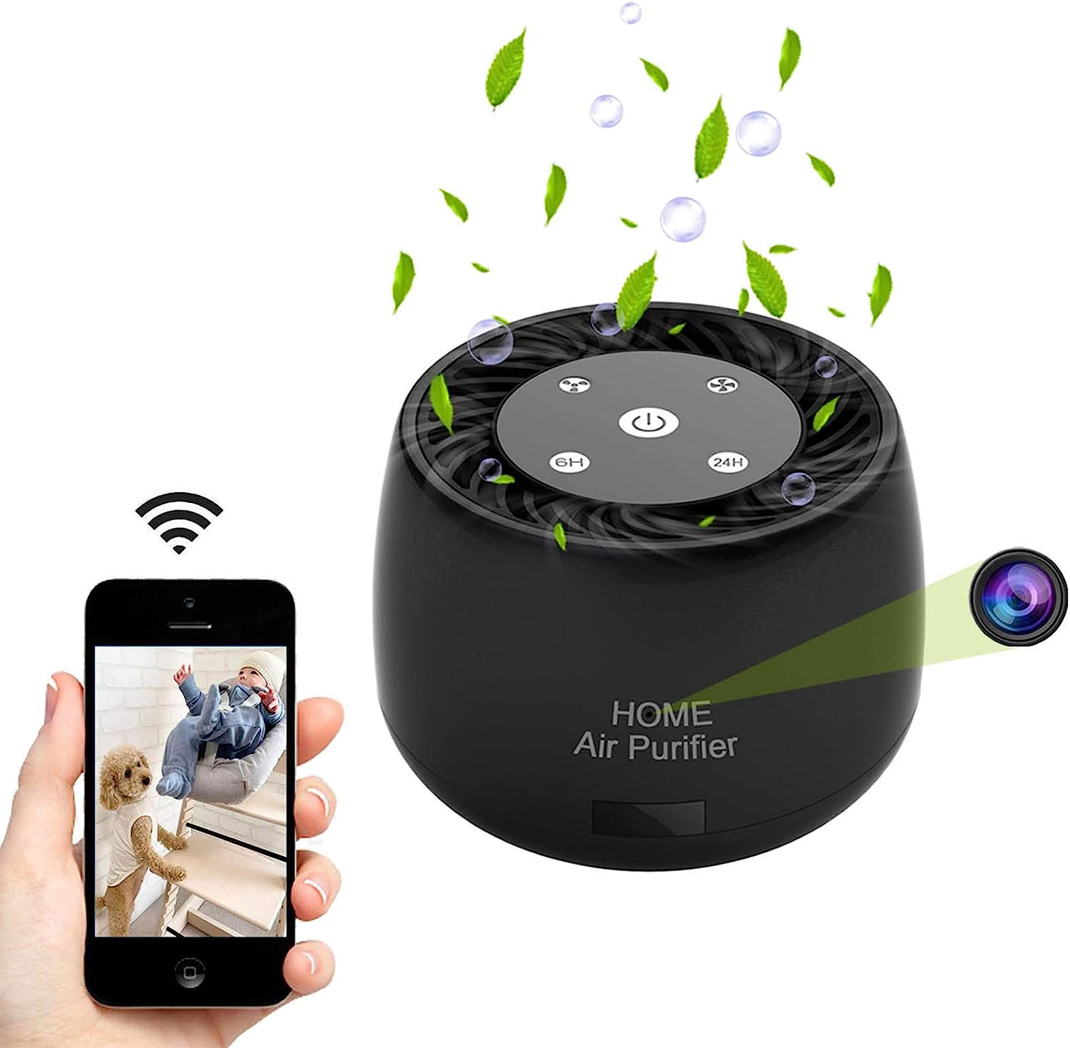 HEPA Air Purifier with Hidden 1080P WiFi Camera — Discreet Home & Office Security