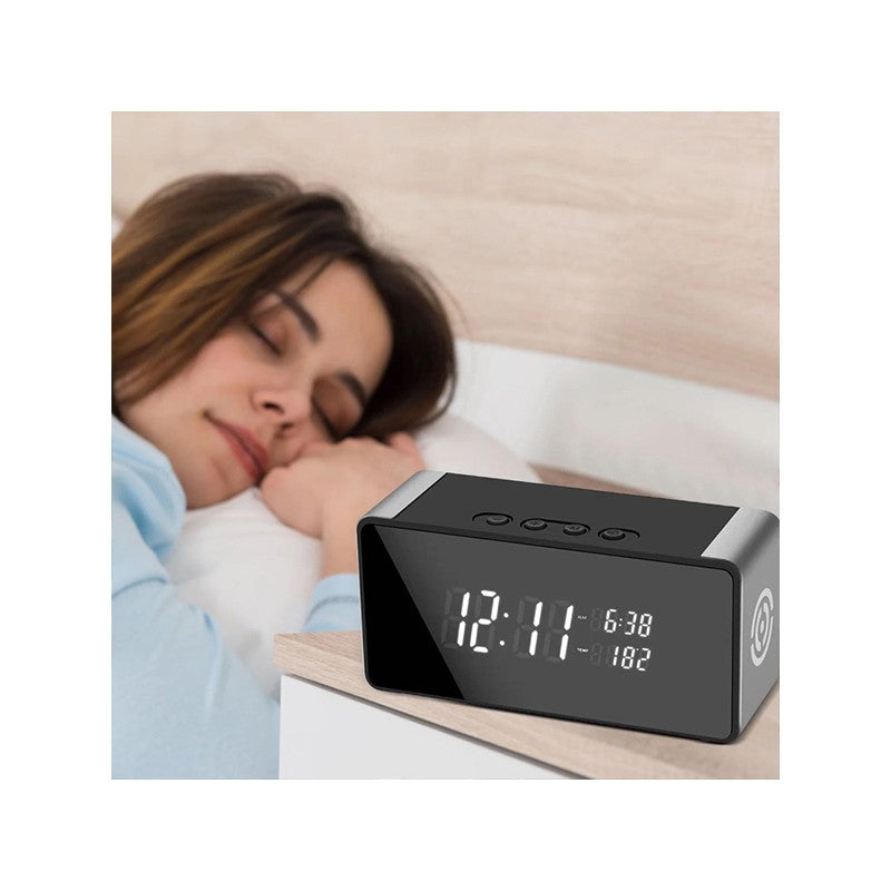 Wi-Fi Alarm Clock Spy Camera — 4K Video, Bluetooth Speaker, Motion Detection