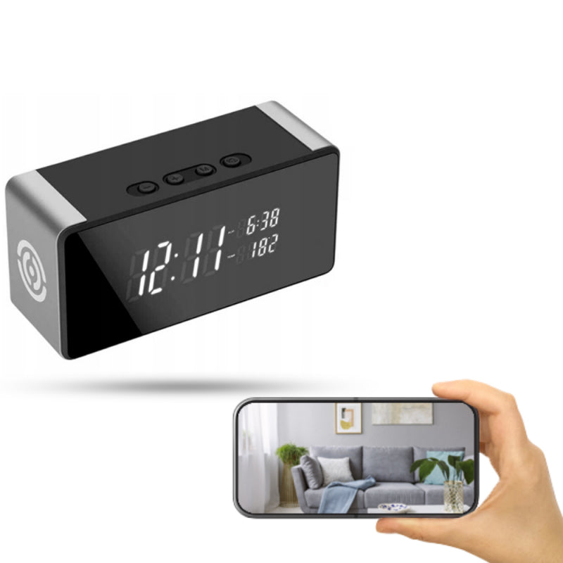 Wi-Fi Alarm Clock Spy Camera — 4K Video, Bluetooth Speaker, Motion Detection