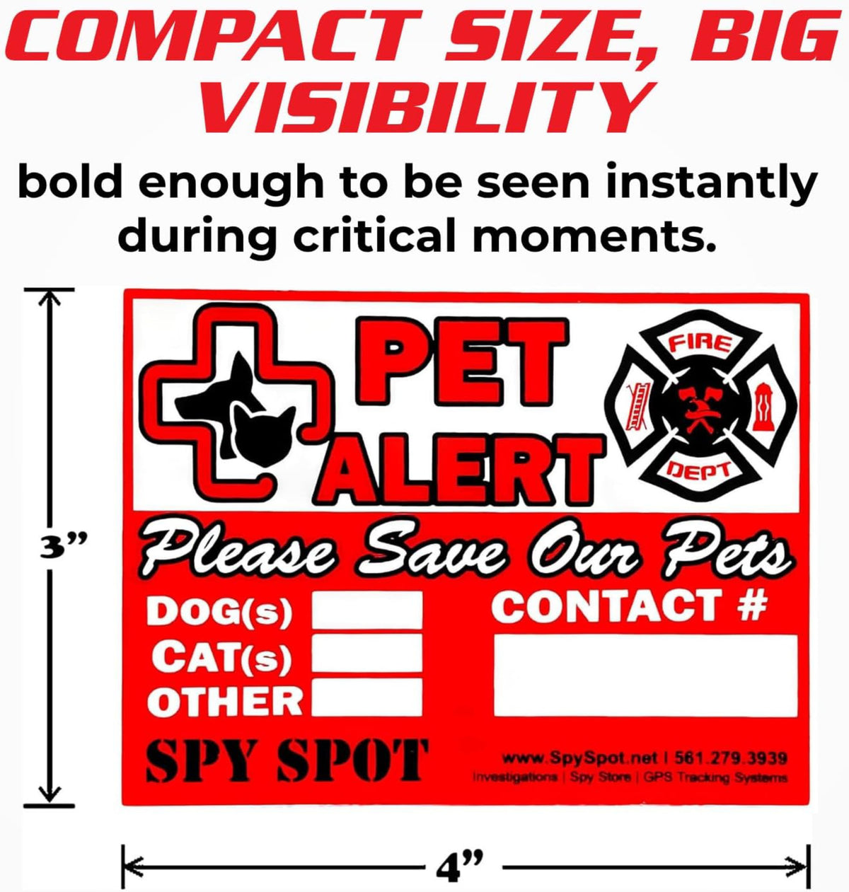Pet Alert Stickers for Emergency Rescue, 4" x 3", Pack of 6