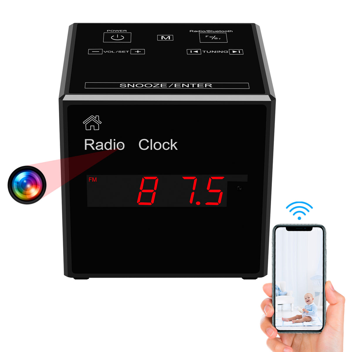Hidden Camera Alarm Clock with Wi-Fi Streaming & Bluetooth Speaker – 1080P HD