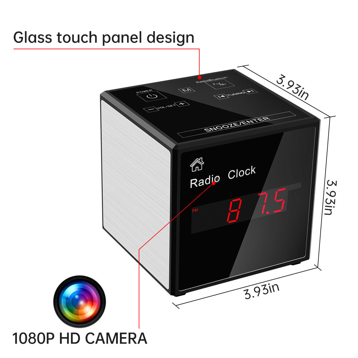 Hidden Camera Alarm Clock with Wi-Fi Streaming & Bluetooth Speaker – 1080P HD