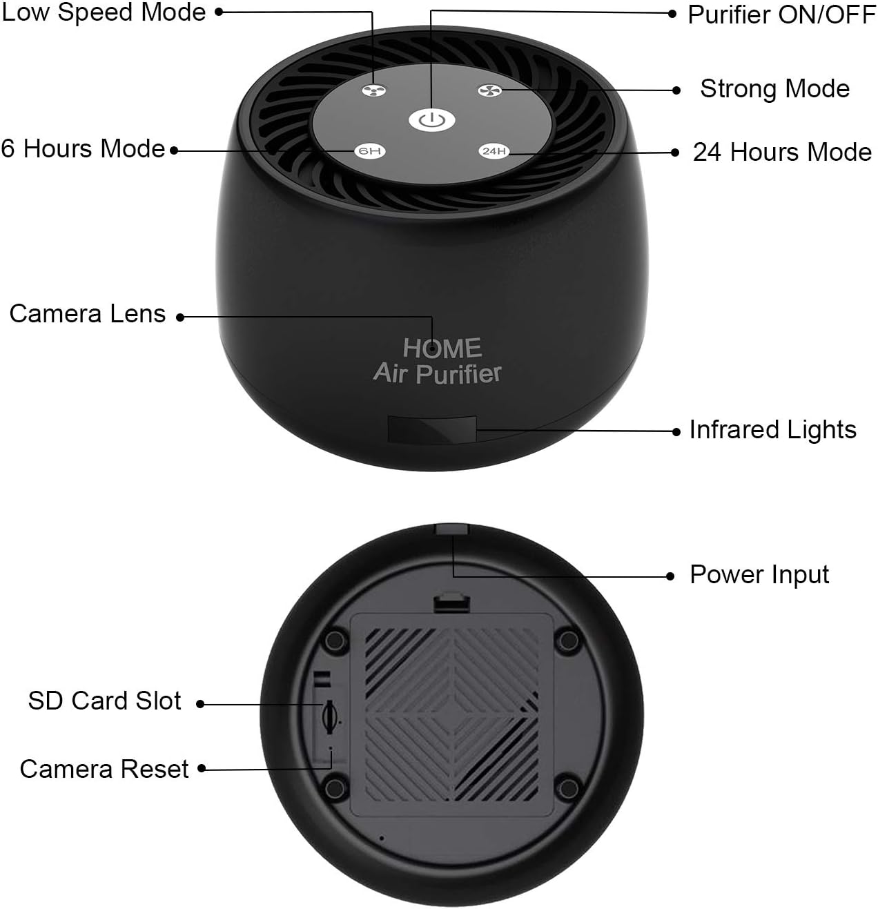 HEPA Air Purifier with Hidden 1080P WiFi Camera — Discreet Home & Office Security
