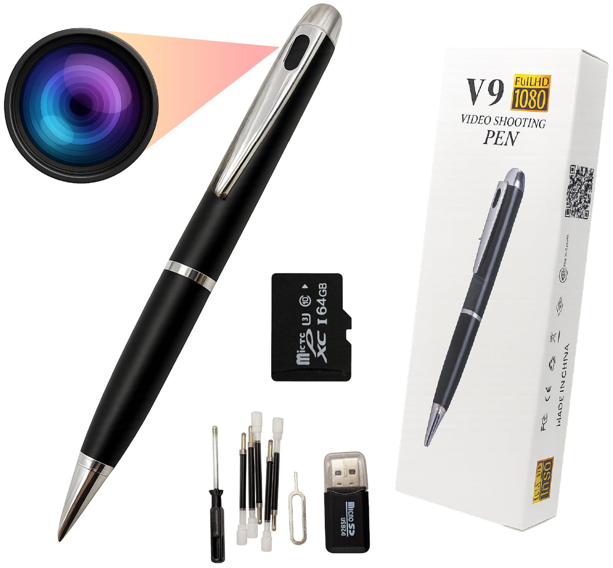 1080p HD Pen Camera - 64GB Included, 150-Min Battery