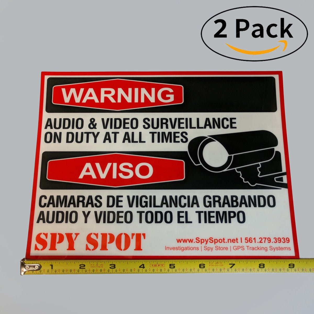 Audio & Video Surveillance Stickers 2 Pack Large 9.3" x 7"