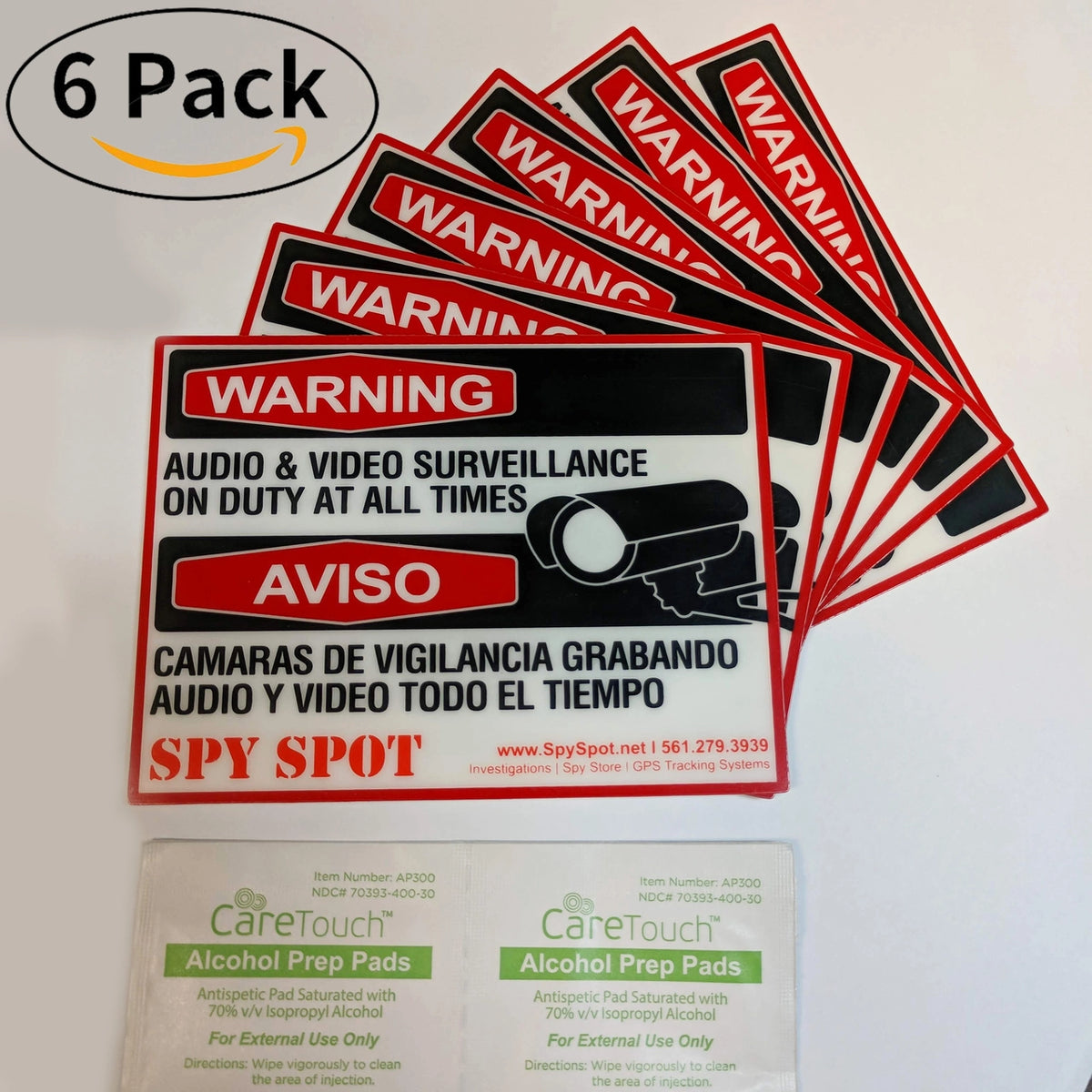 6 Pack Decal Self Adhesive Audio & Video Weatherproof Surveillance Stickers