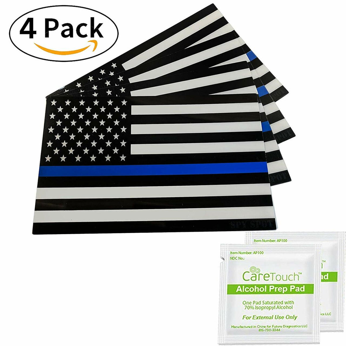 Spy Spot Thin Blue Line Black and White US Flag Support Police 4"x 2.5" Set of 4