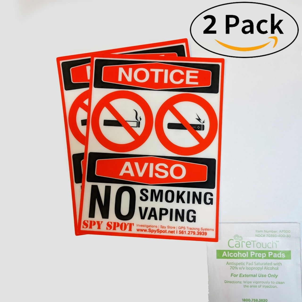 Spy Spot No Smoking No Vaping 2 Pack (4" x 3") Sticker Heavy Duty Decals