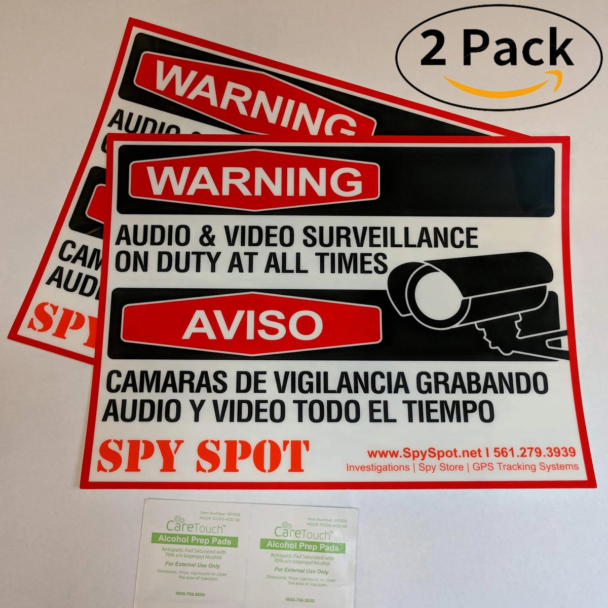 Audio & Video Surveillance Stickers 2 Pack Large 9.3" x 7"