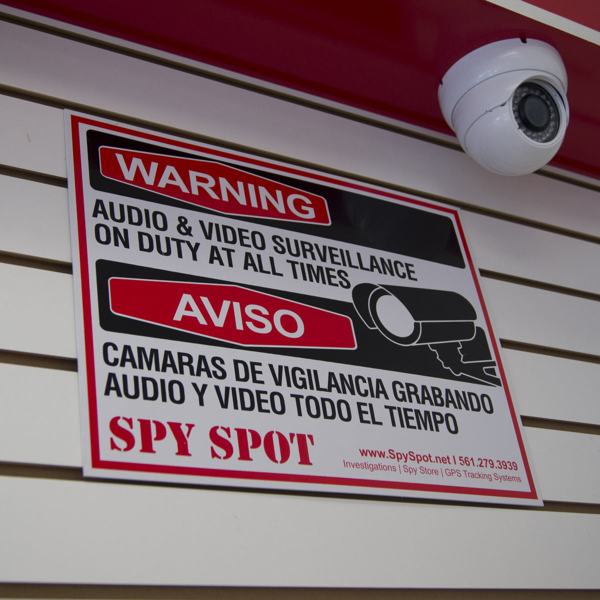 Warning Audio and Video Surveillance on Duty at All Times Plastic CCTV English/Spanish