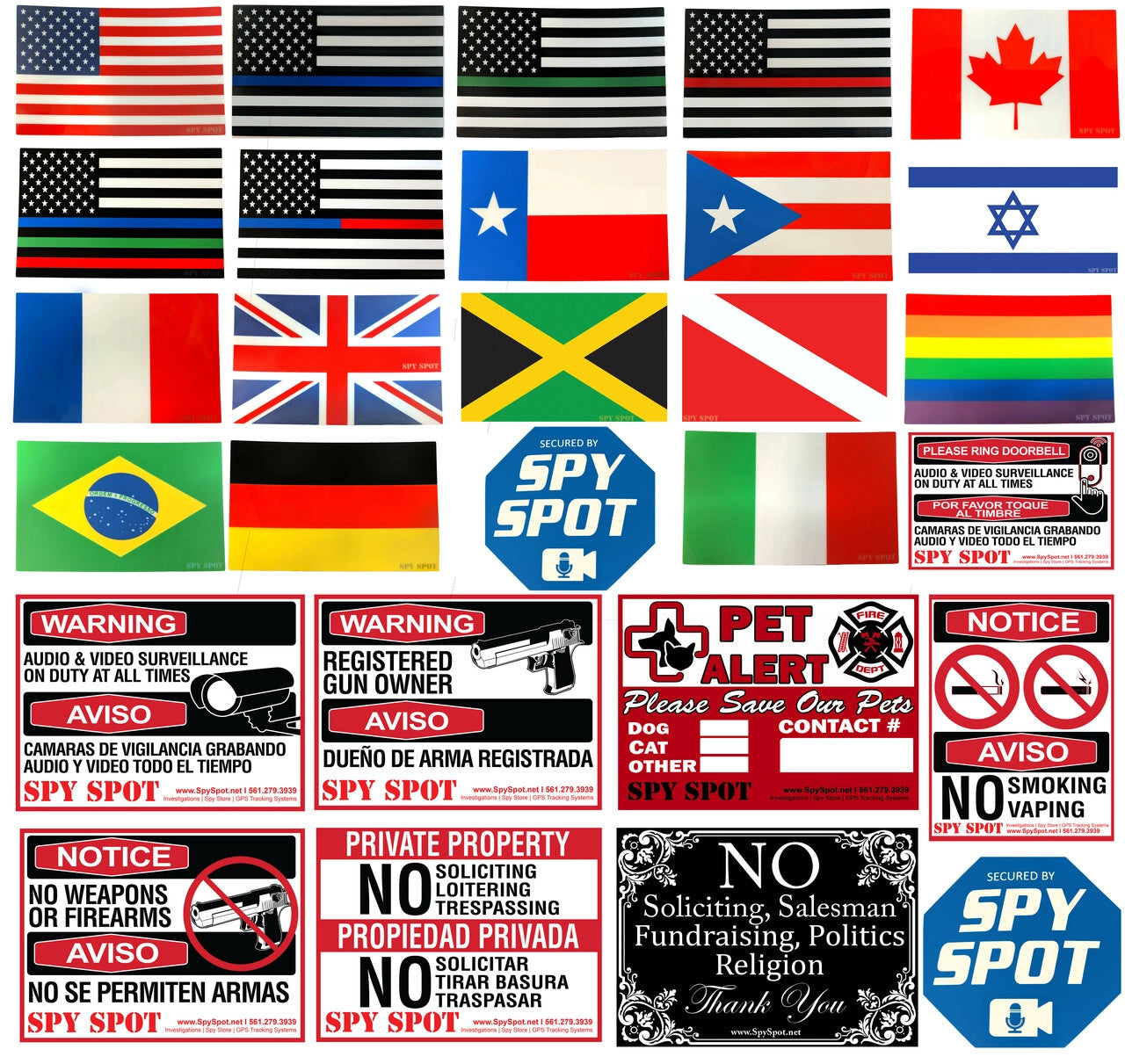 Spy Spot Thin Blue Line Black and White US Flag Support Police 4"x 2.5" Set of 4