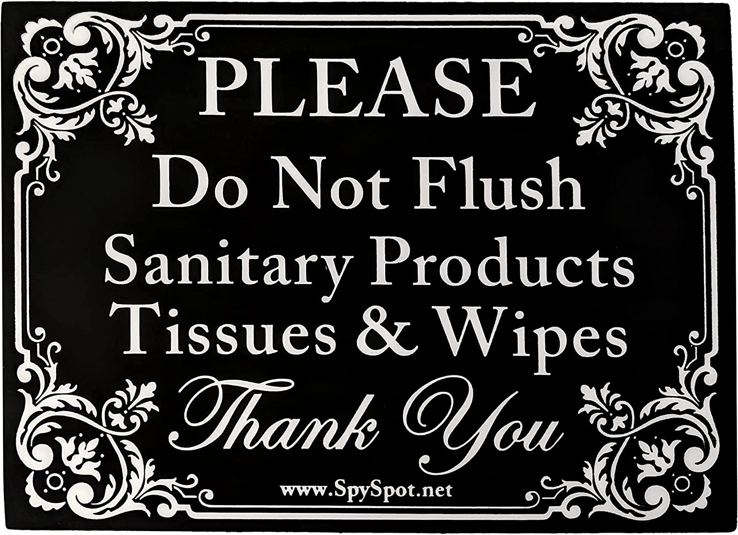 Spy Spot "Please Do Not Flush Sanitary Products Tissues & Wipes" Pack of 2 4" x 3" Stickers