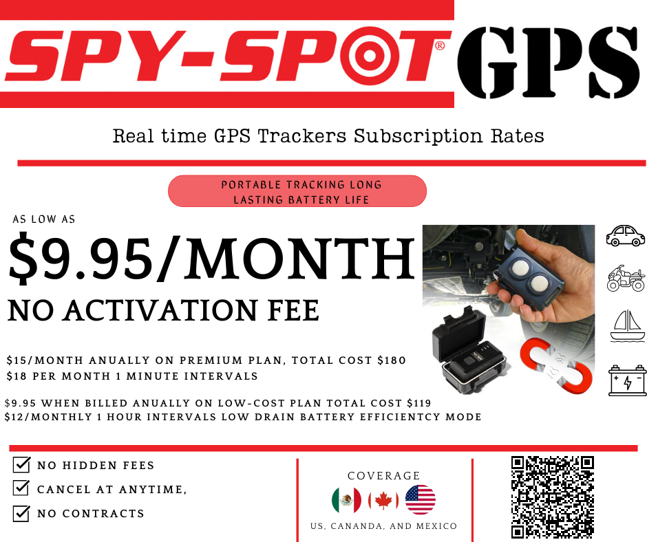 Spy Spot GPS tracker subscription plan pricing comparison chart for vehicle tracking