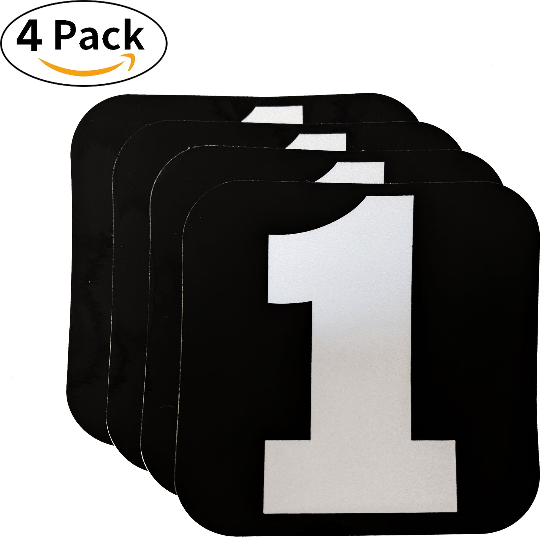 Spy Spot Set of 4 Numbered Stickers 0-9 Black Background White Font 3.5"x3.5"