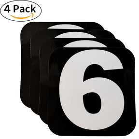 Spy Spot Set of 4 Numbered Stickers 0-9 Black Background White Font 3.5"x3.5"