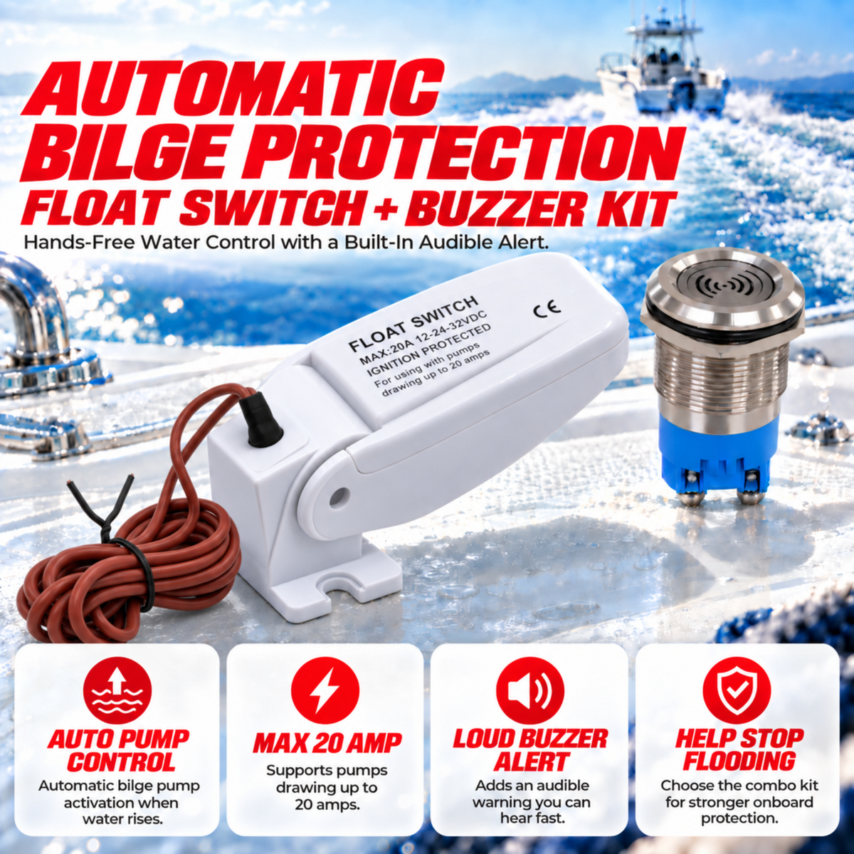 Automatic Float Switch with Buzzer Alarm for Bilge Pump