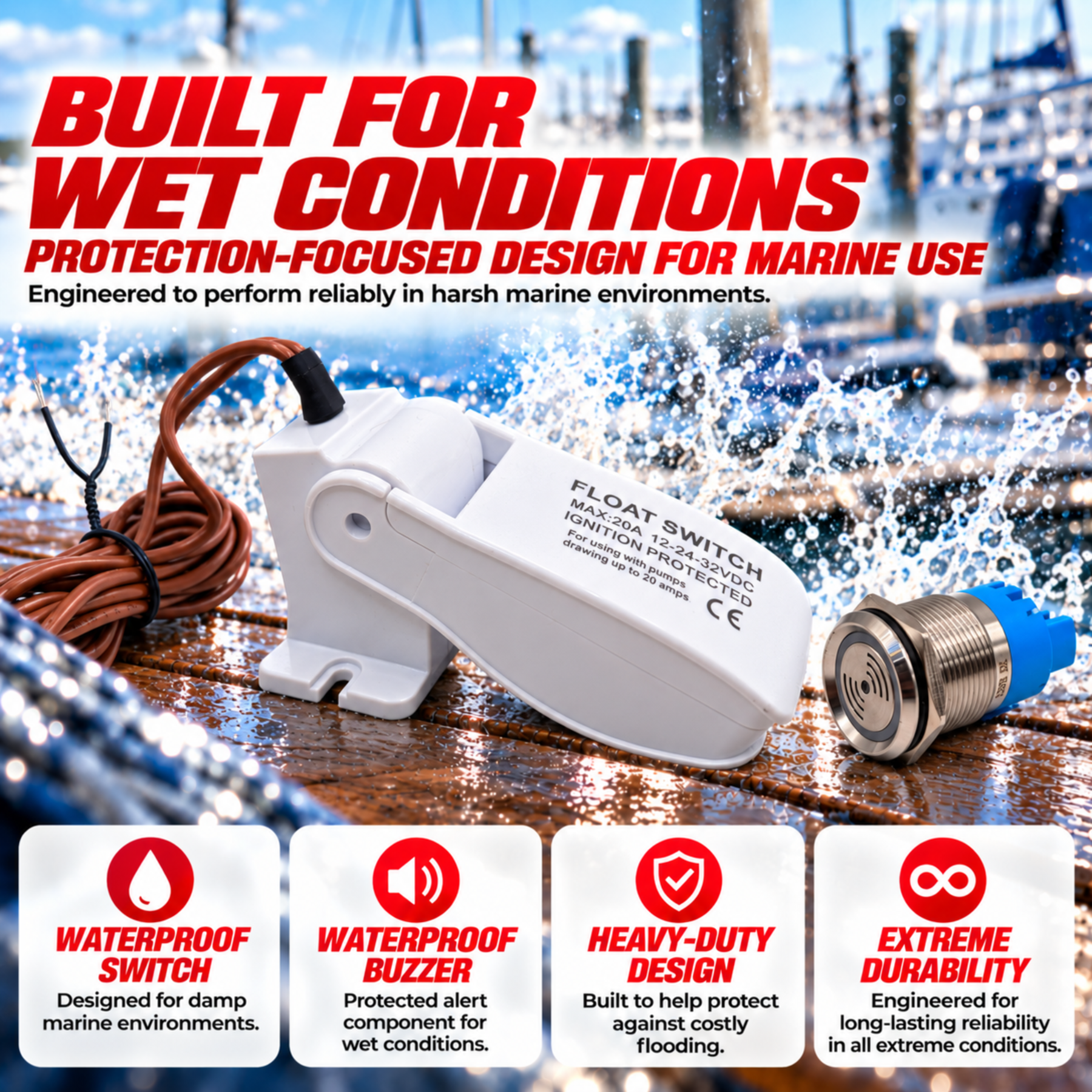 Automatic Float Switch with Buzzer Alarm for Bilge Pump