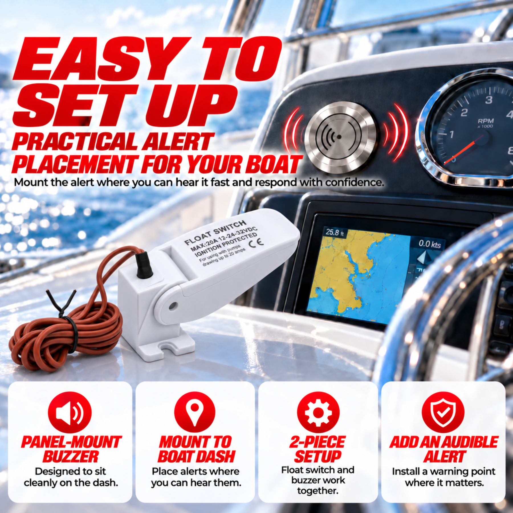 Automatic Float Switch with Buzzer Alarm for Bilge Pump