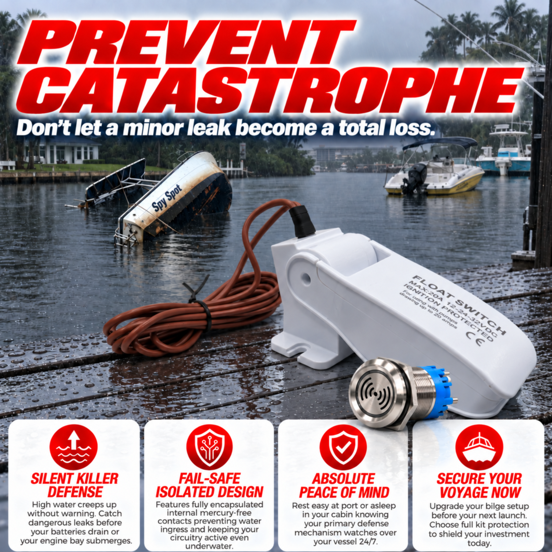 Automatic Float Switch with Buzzer Alarm for Bilge Pump
