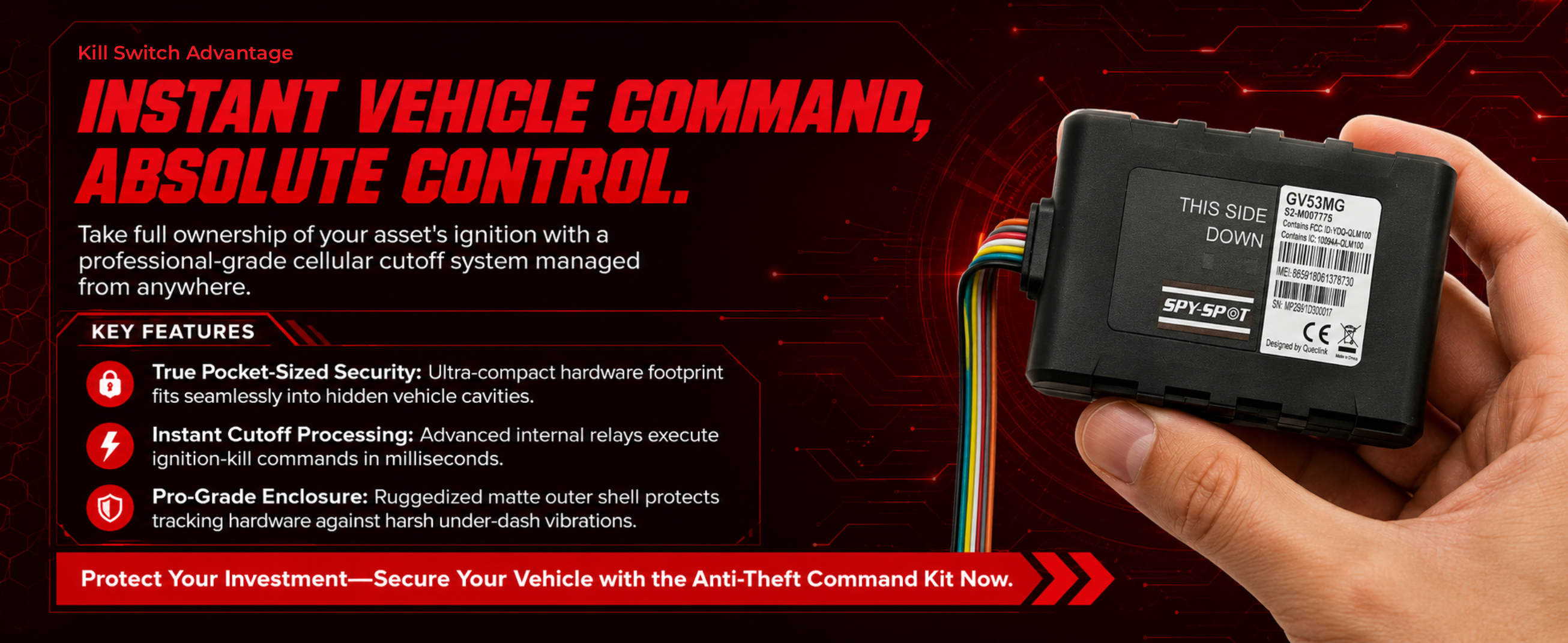 GV53MG 4G LTE Hardwired GPS Tracker with Kill Switch