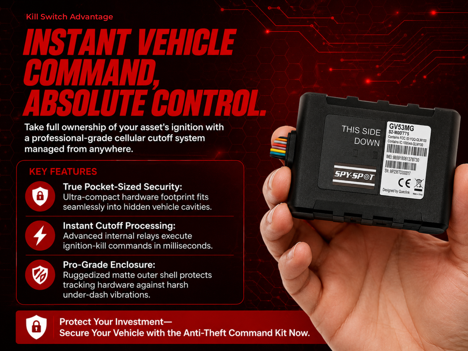 GV53MG 4G LTE Hardwired GPS Tracker with Kill Switch