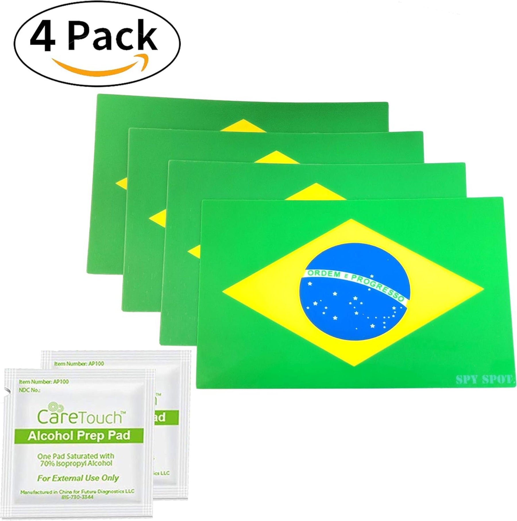 Brazil Flag Stickers 4" x 2.5" Vinyl Decals, Pack of 4