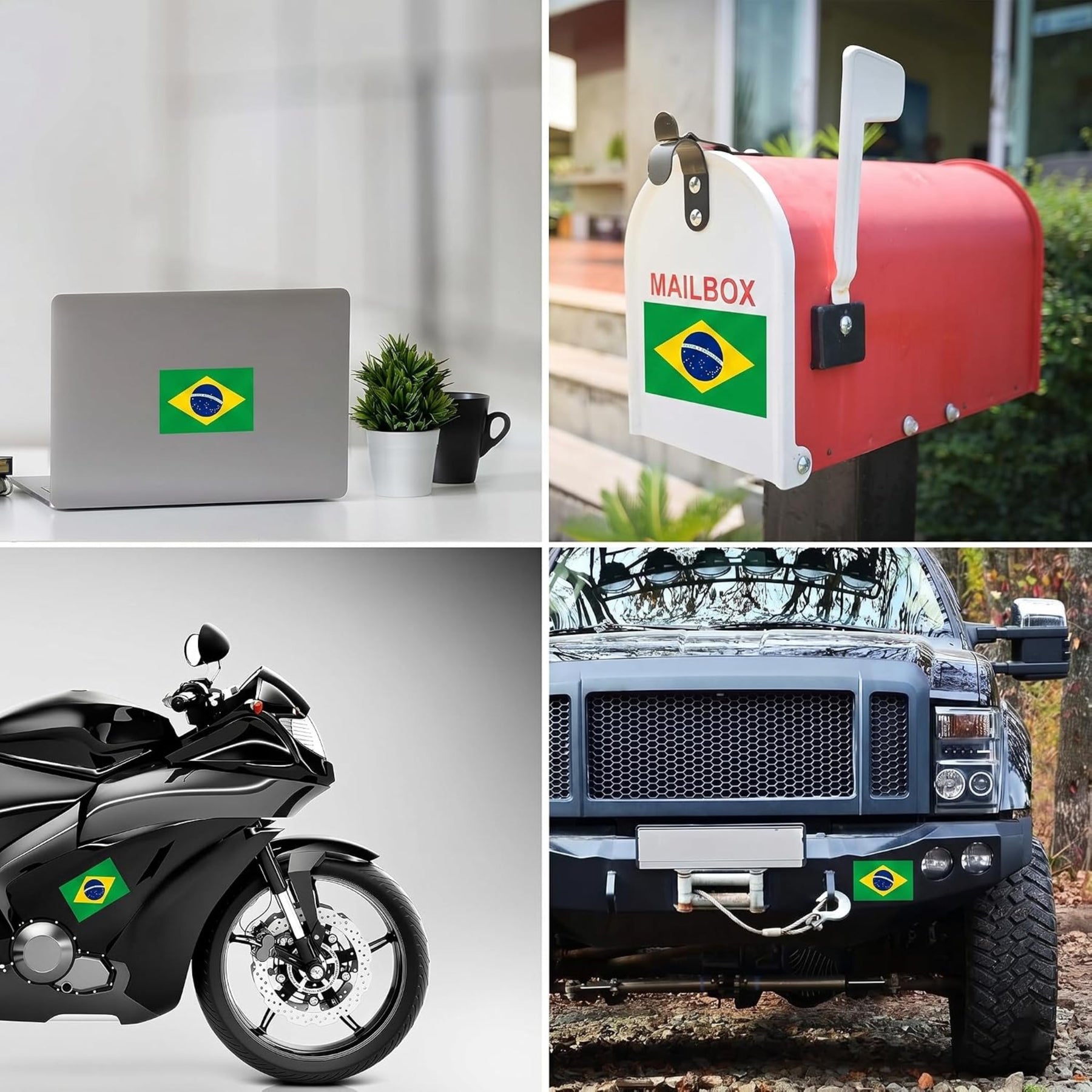 Brazil Flag Stickers 4" x 2.5" Vinyl Decals, Pack of 4