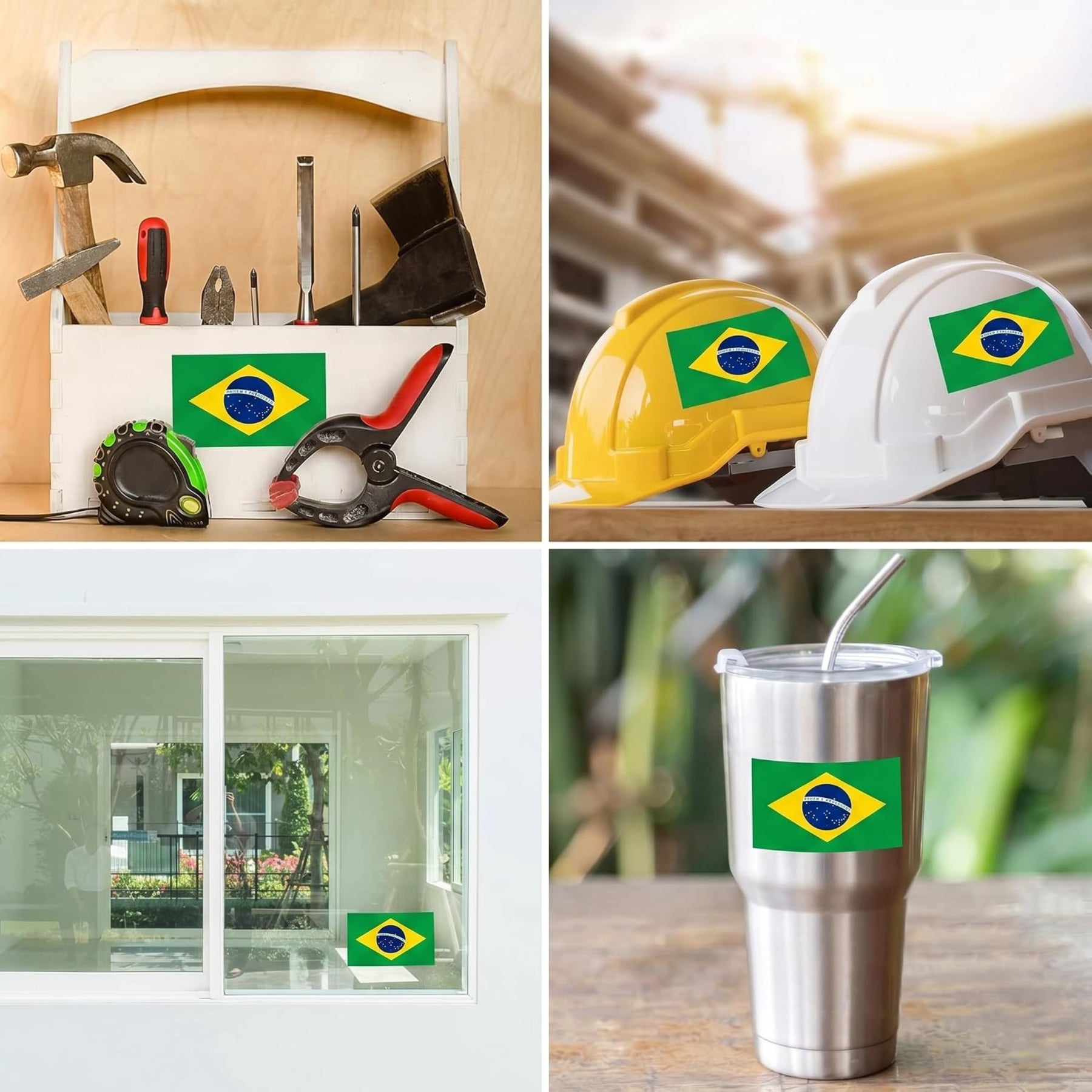 Brazil Flag Stickers 4" x 2.5" Vinyl Decals, Pack of 4
