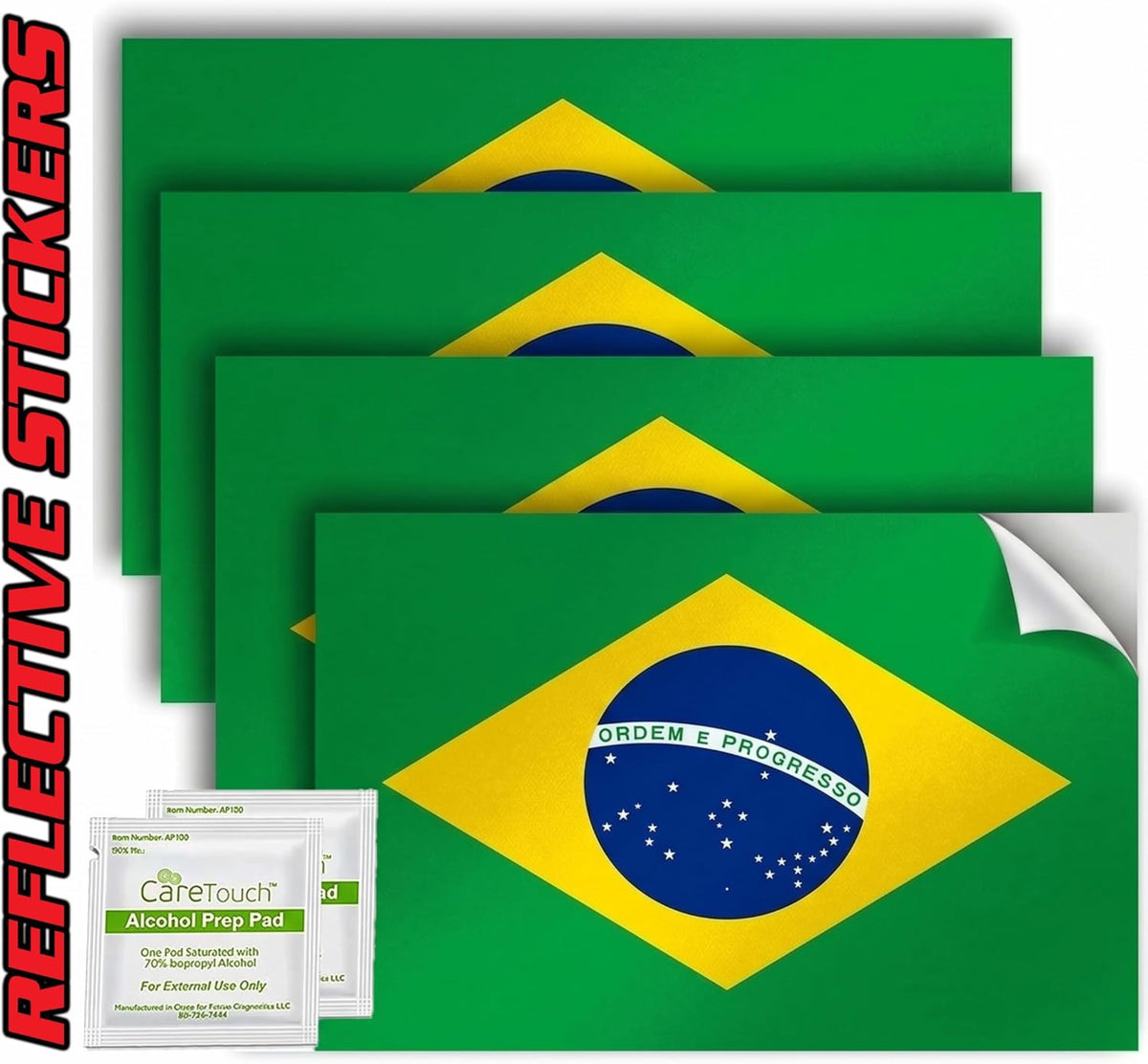 Brazil Flag Stickers 4" x 2.5" Vinyl Decals, Pack of 4