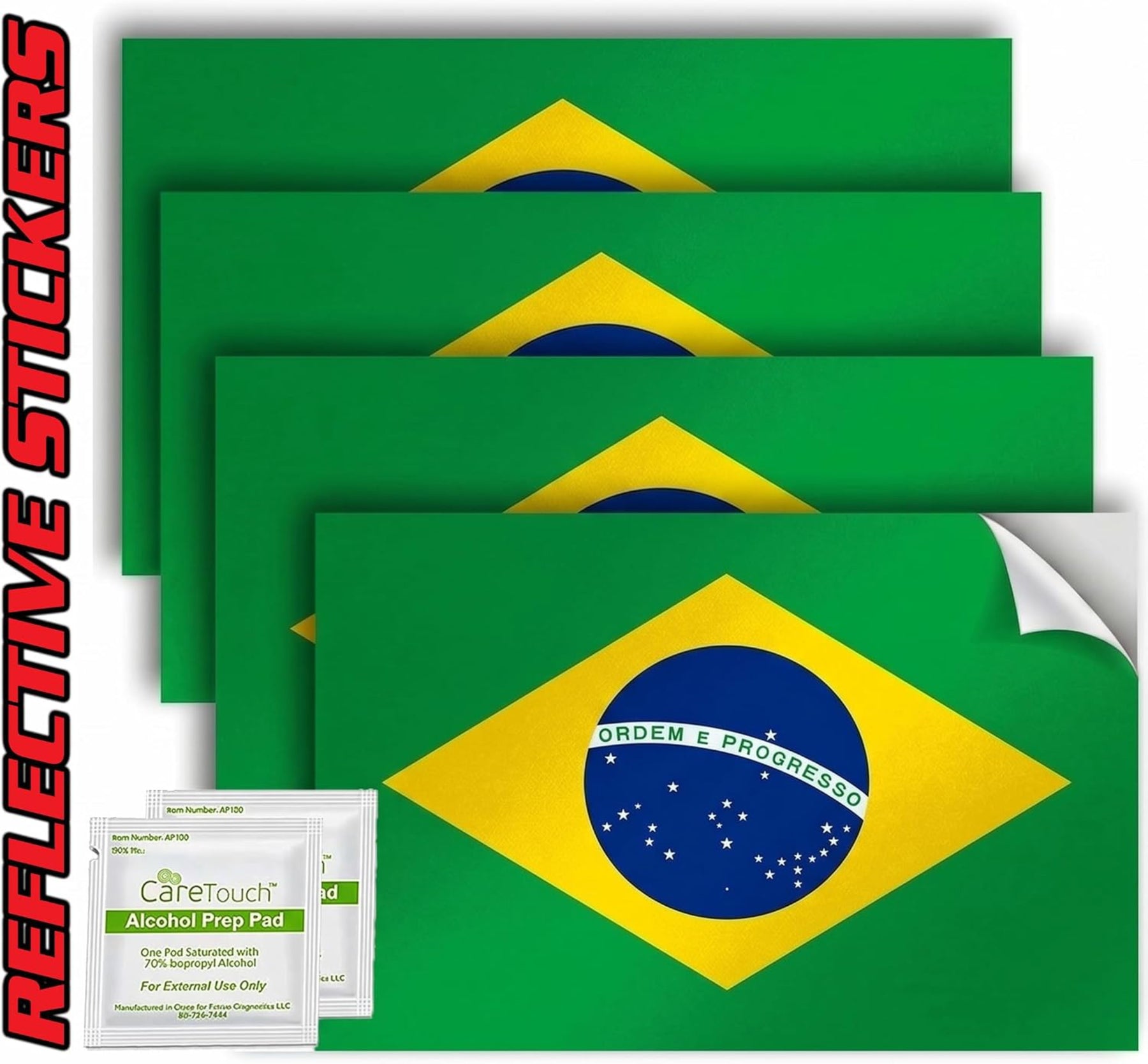 Brazil Flag Stickers 4" x 2.5" Vinyl Decals, Pack of 4