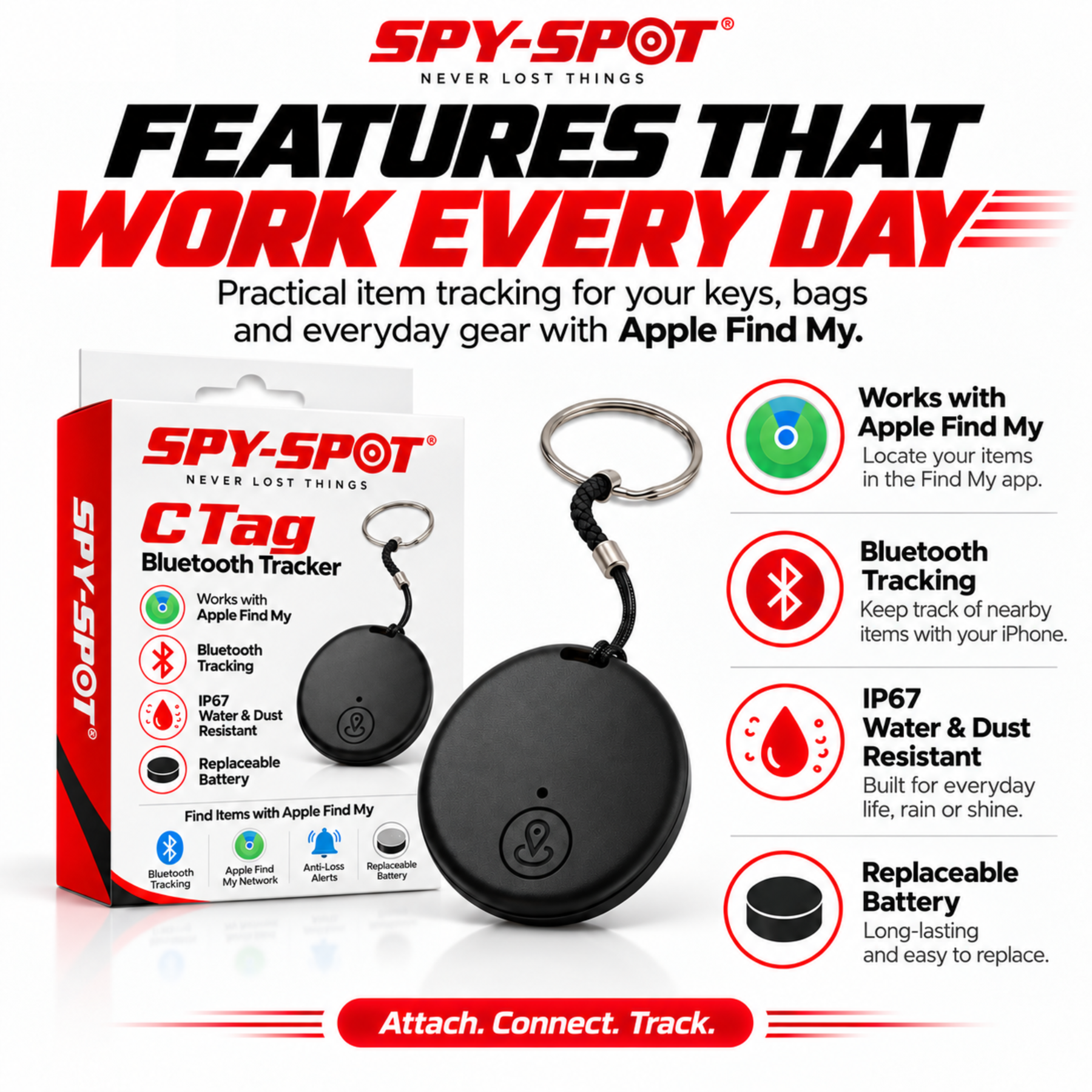 C Tag Bluetooth Tracker - Apple Find My, IP67, Key Finder