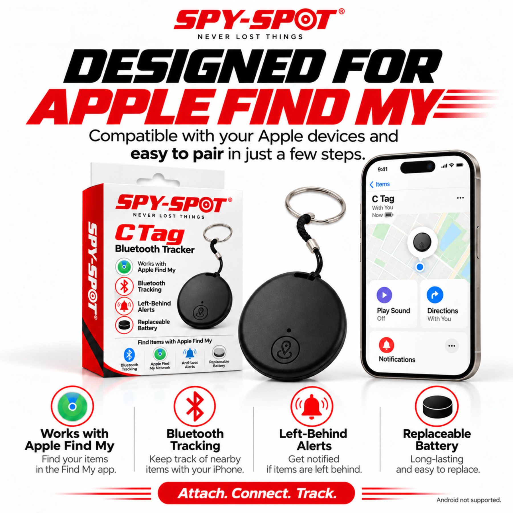 C Tag Bluetooth Tracker - Apple Find My, IP67, Key Finder
