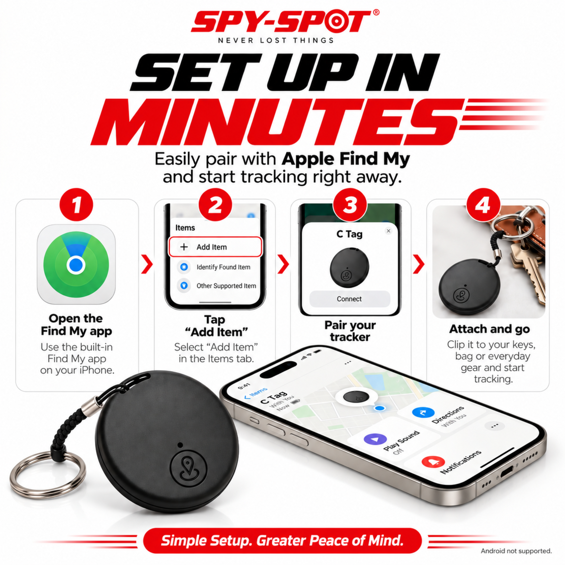 C Tag Bluetooth Tracker - Apple Find My, IP67, Key Finder