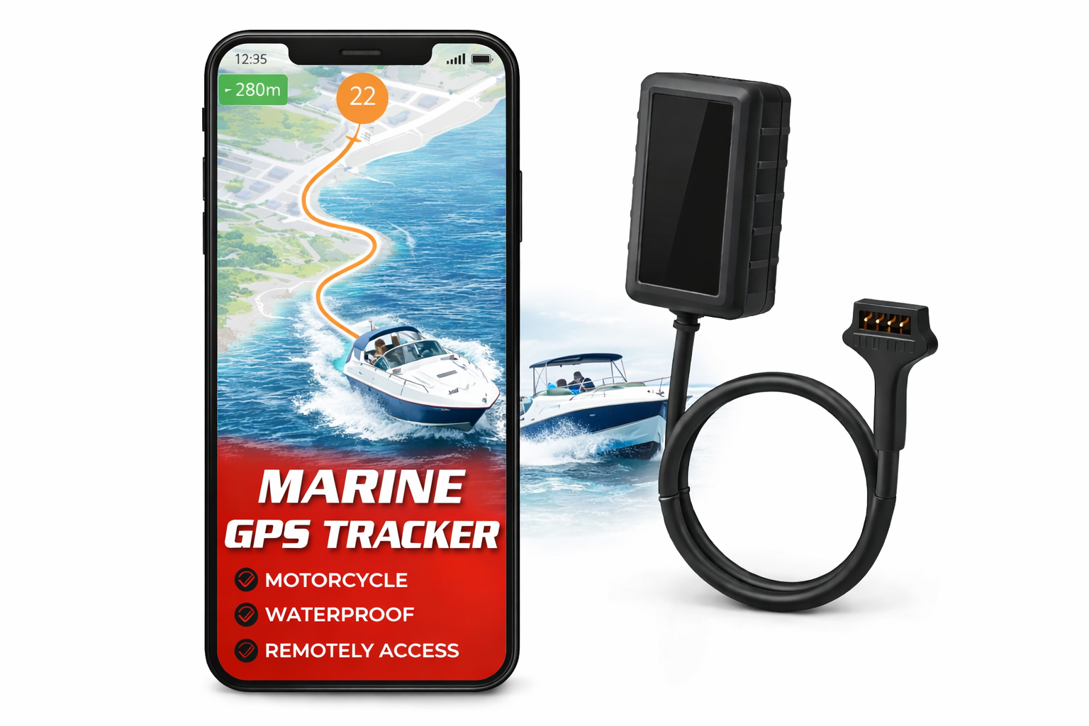 Marine & Motorcycle GPS Tracker | Waterproof with Bilge Float Switch Alerts