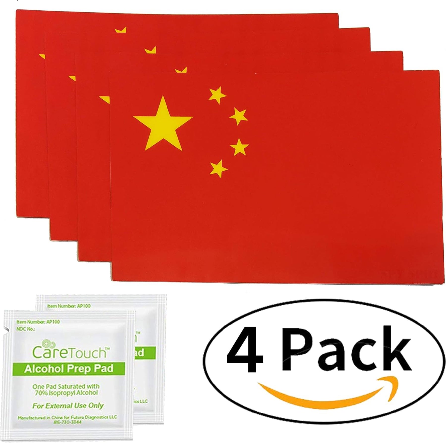 China Flag Stickers 4" x 2.5" Vinyl Decals, Pack of 4