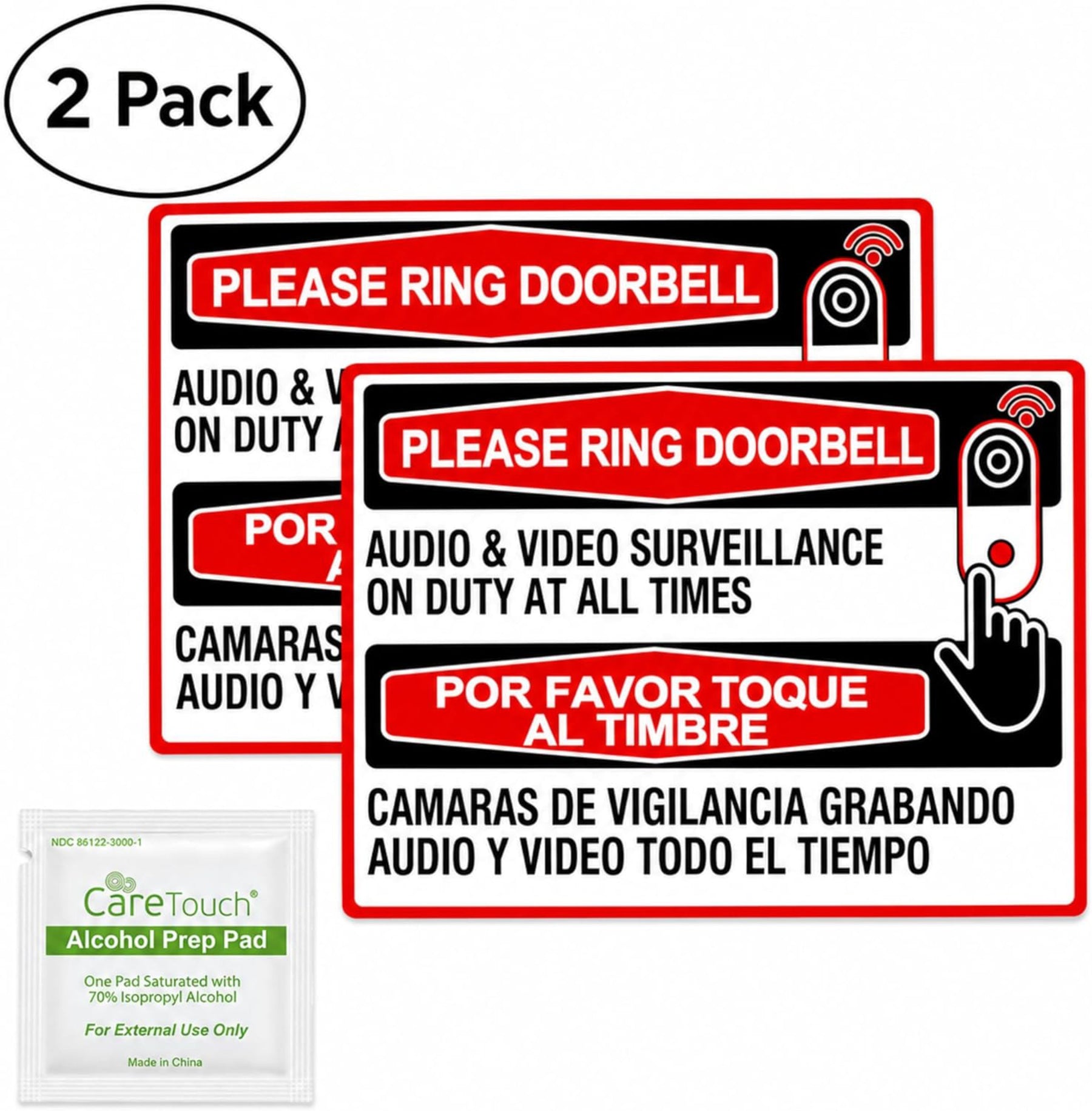 Doorbell Ring Reminder Stickers 2 Pack - Weatherproof Vinyl Signs