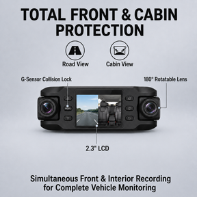 Dual Lens Dash Cam - Front & Interior, G-Sensor, Loop Record