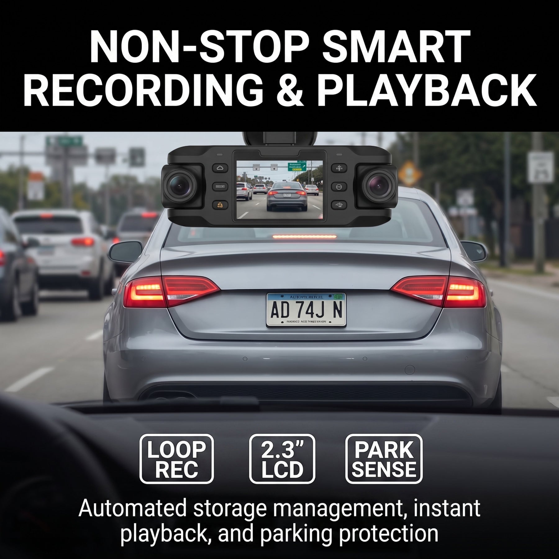 Dual Lens Dash Cam - Front & Interior, G-Sensor, Loop Record