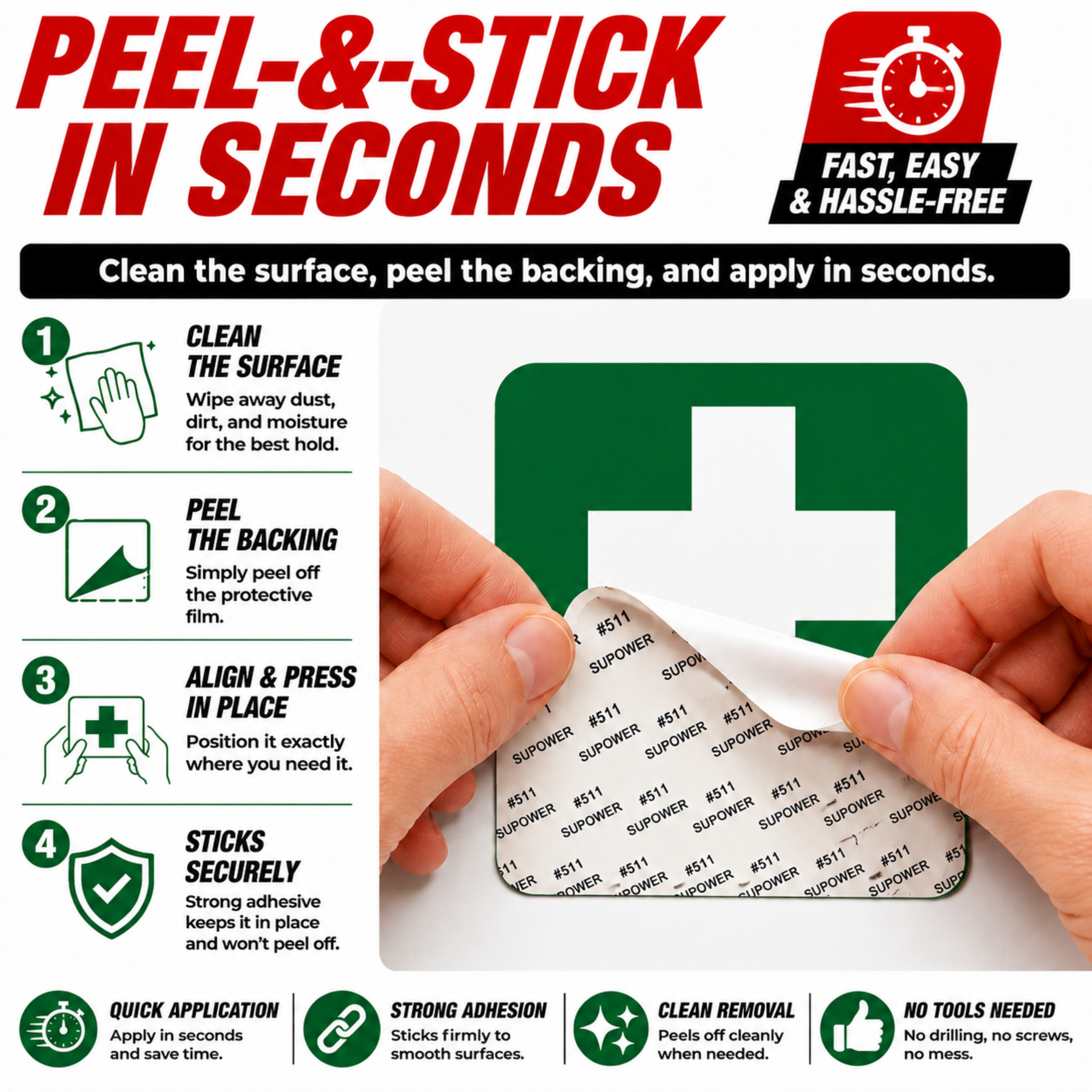 First Aid Stickers Pack of 4 - 3.5"x3.5" - Water Resistant, Green